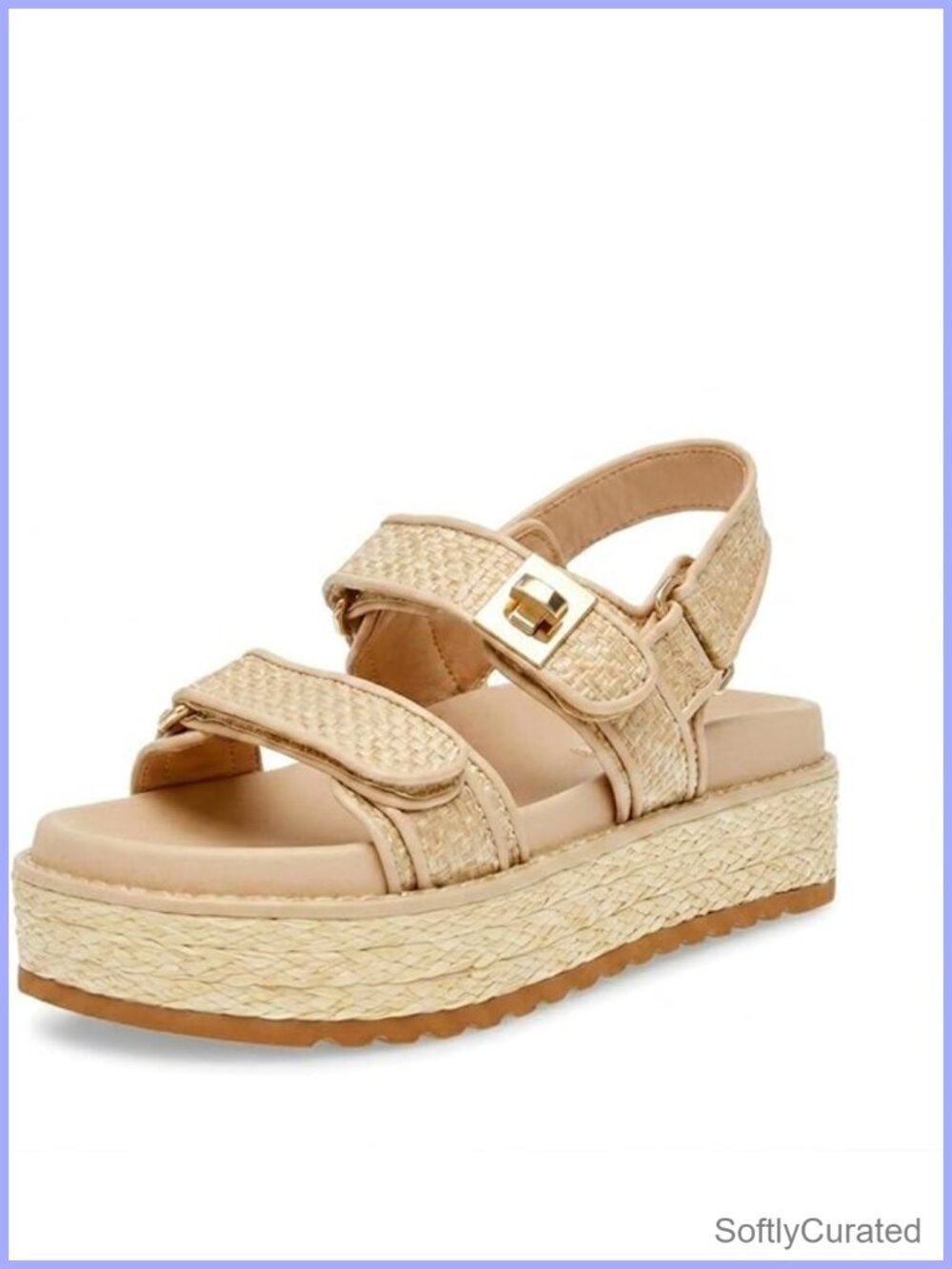 Platform Raffia Sandals Cushioned Footbed Beach Shoes